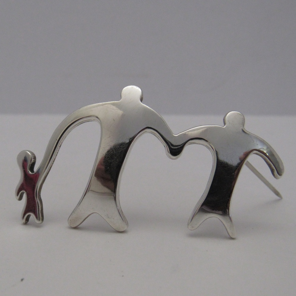 Sterling Family Brooch - Mother Father and Son